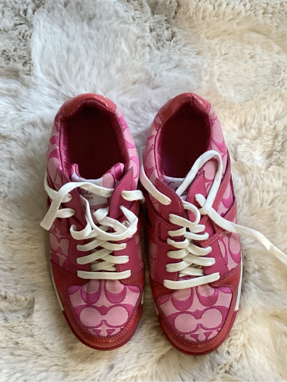 Coach Pink Logo-Print Sneakers with White Laces